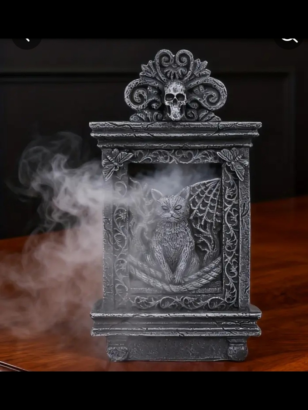 Gothic Cat Gravestone Cone Incense Burner - Dark Gray